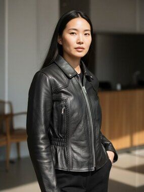 Vtg East West Imports Moto Jacket - Women Large Biker Leather Coat - Retro Style